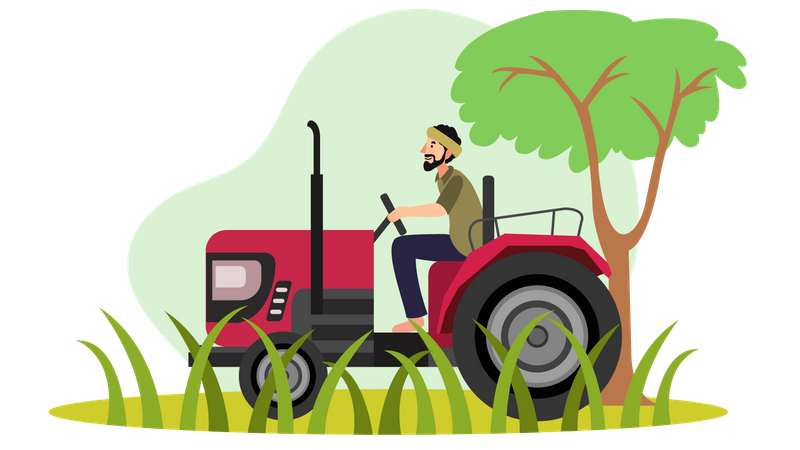 Indian Farmer driving tractor  Illustration