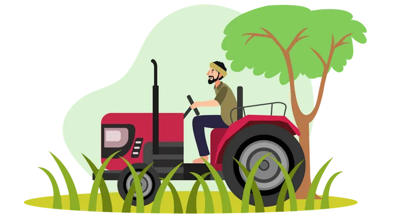 Indian Farmer driving tractor  Illustration