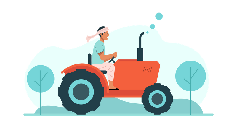 Indian farmer driving tractor  Illustration