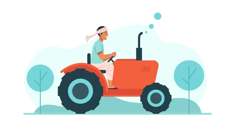 Indian farmer driving tractor  Illustration