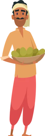 Indian farmer holding fruit basket Illustration