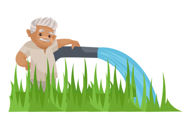 Indian farmer pouring water to crop  Illustration