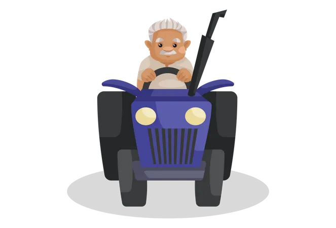 Indian farmer riding tractor Illustration