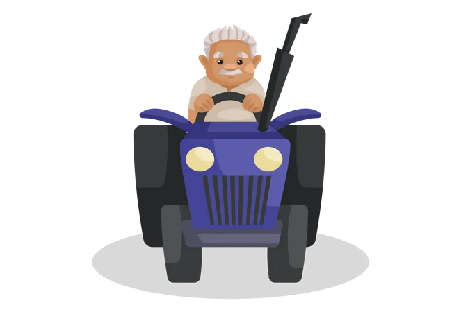 Indian farmer riding tractor  Illustration