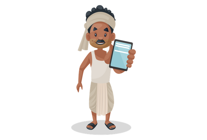 Indian farmer showing mobile  Illustration