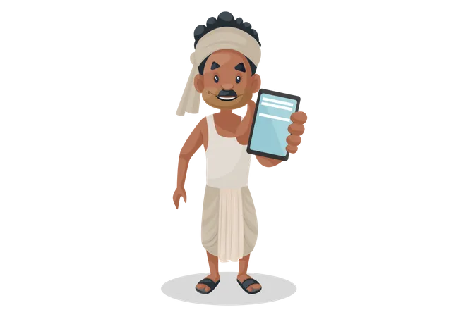 Indian farmer showing mobile  Illustration