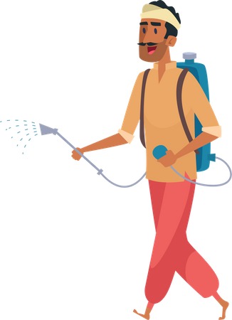 Indian Farmer spraying pesticides using pump  Illustration