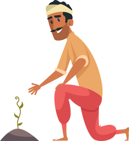 Indian farmer taking care of plant Illustration