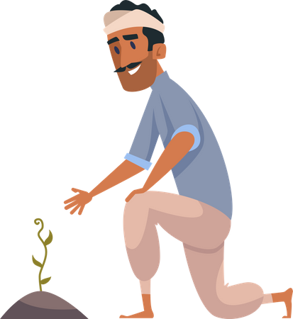 Indian farmer taking care of plant  Illustration