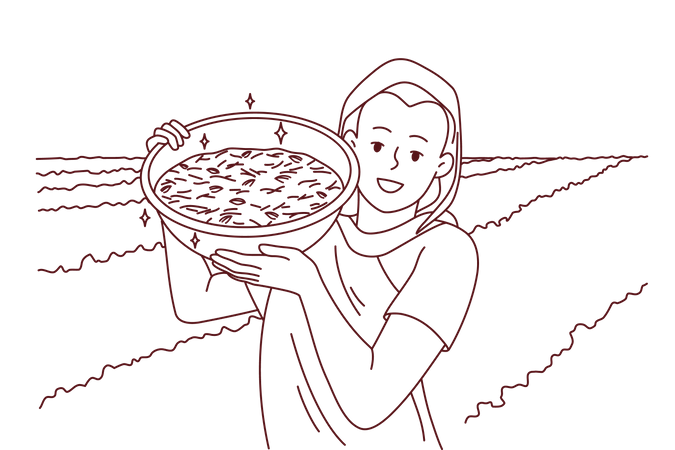 Indian farmer with seed basket Illustration