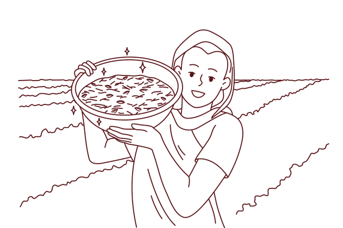 Indian farmer with seed basket  Illustration