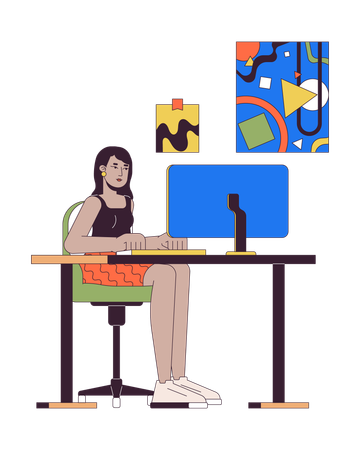 Indian female at office workplace  Illustration
