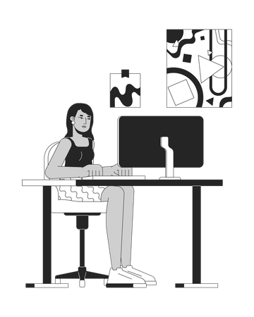 Indian female at office workplace  Illustration