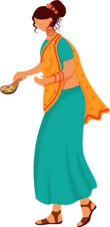 Indian female holding spices spoon Illustration