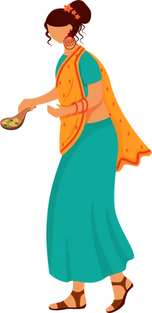 Indian female holding spices spoon Illustration