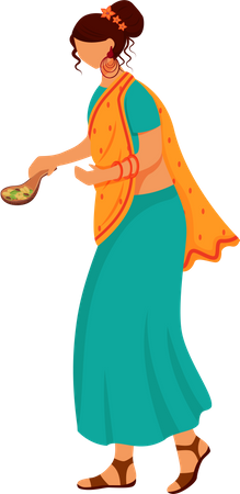 Indian female holding spices spoon  Illustration