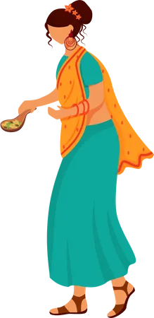 Indian female holding spices spoon  Illustration