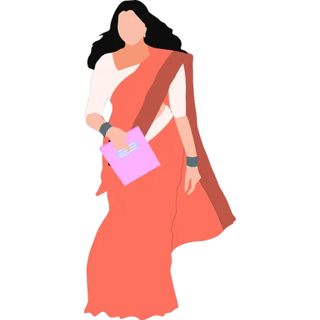 An Indian Female Wearing A Cultural Traditional Cloth Illustration
