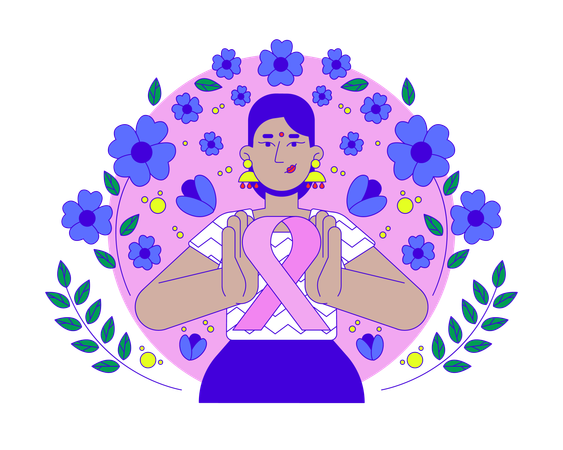 Indian feminist promoting breast cancer awareness  Illustration