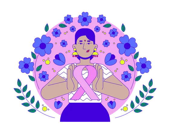 Indian feminist promoting breast cancer awareness  Illustration