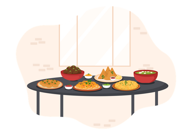 Indian Food Dishes Illustration