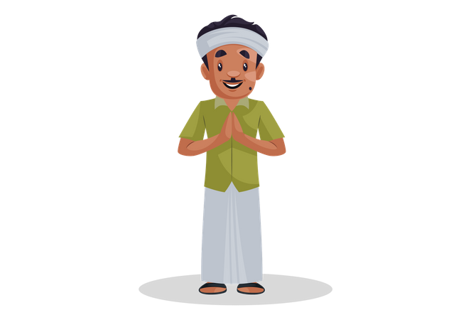 Indian gardener standing in welcome pose  Illustration