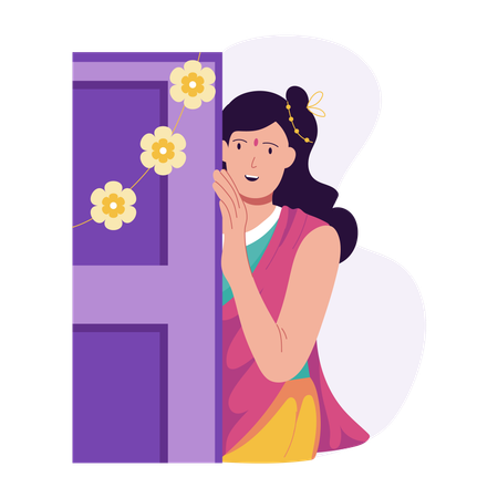 Indian Girl celebrating Diwali  Illustration