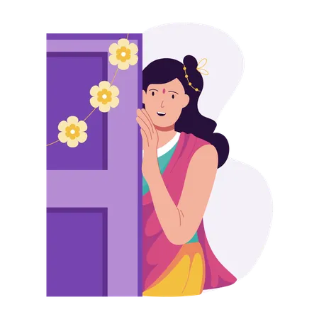 Indian Girl celebrating Diwali  Illustration