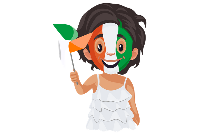 Indian girl is happy and holding paper fan in hand  Illustration