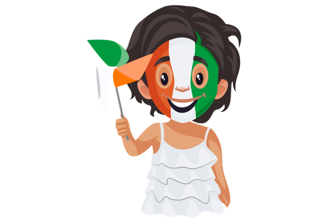Indian girl is happy and holding paper fan in hand  Illustration