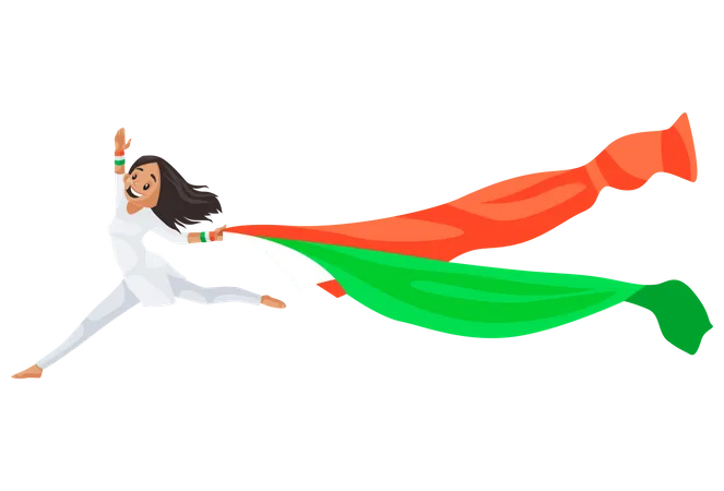 Indian girl is jumping with their scarf  Illustration