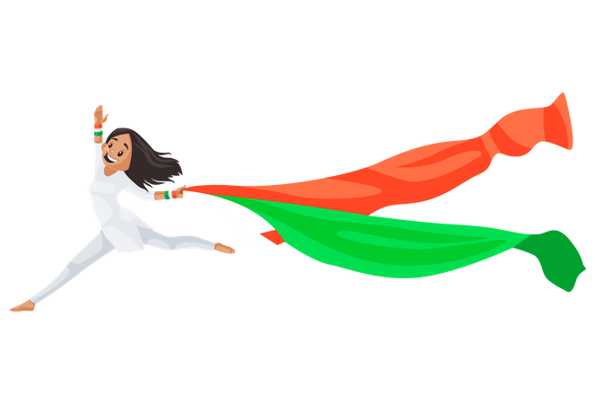 Indian girl is jumping with their scarf  Illustration