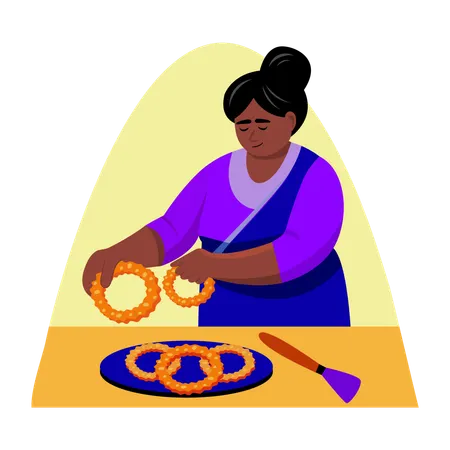 Indian girl Making sweets  Illustration