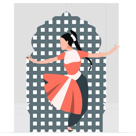 The Indian Girl Is Performing Kathak Dancing Illustration