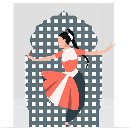 Indian girl performing Kathak dancing  Illustration