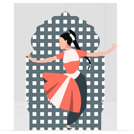 Indian girl performing Kathak dancing  Illustration