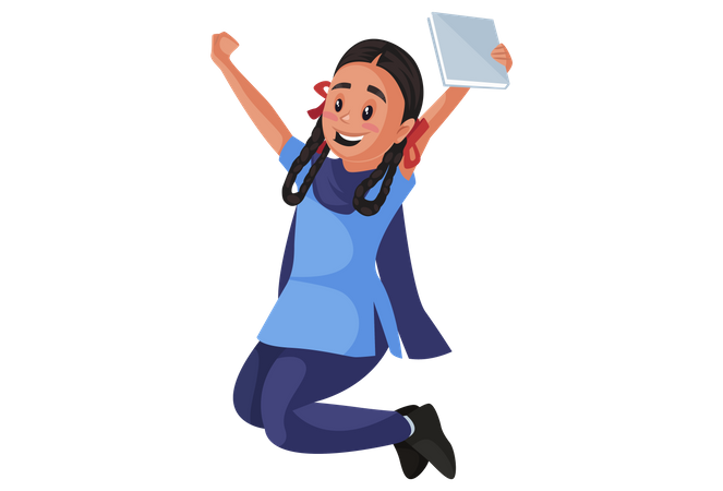 Indian girl student jumping  Illustration