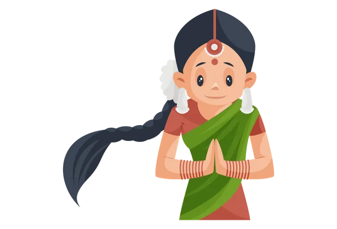 Indian Girl wearing Traditional clothes doing Namaste Illustration