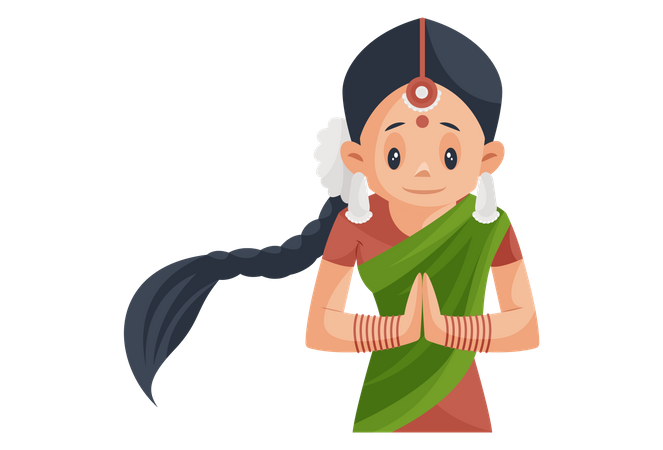 Indian Girl wearing Traditional clothes doing Namaste  Illustration