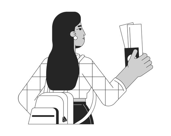 Indian girl with boarding pass  Illustration