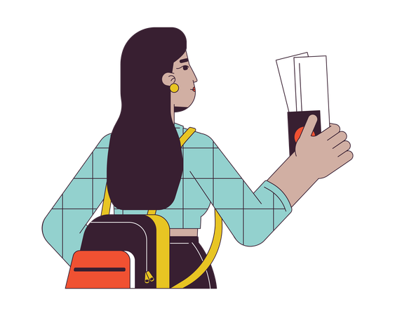 Indian girl with boarding pass  Illustration