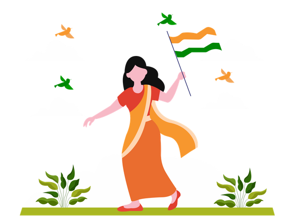 Indian Girls Celebrating Independence Day  Illustration