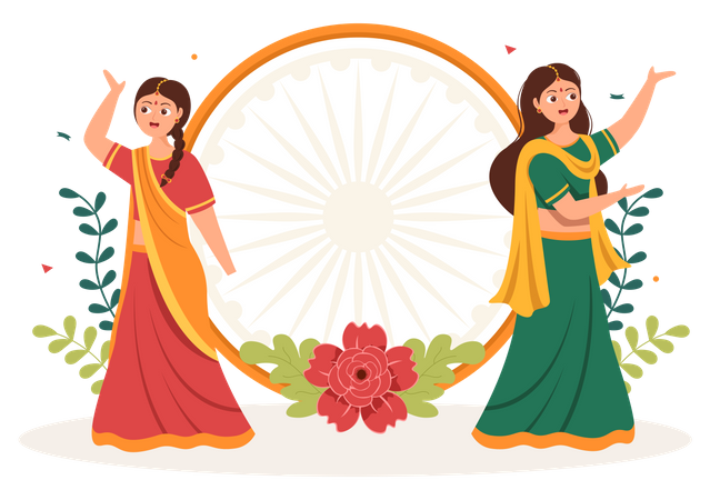 Indian girls celebrating Independence Day Illustration