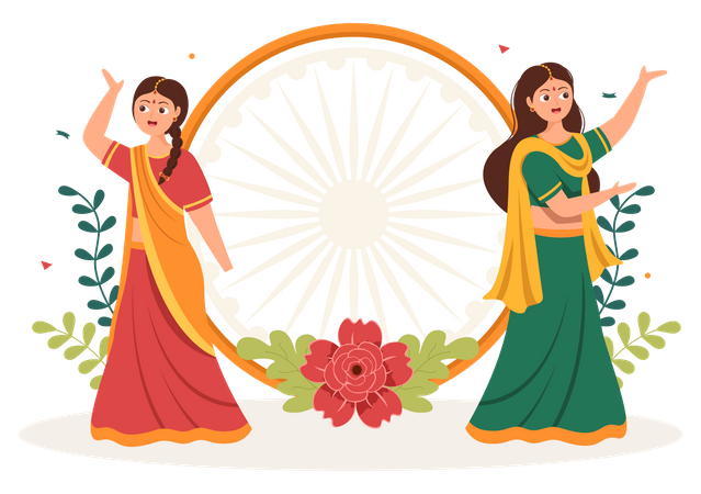 Indian girls celebrating Independence Day  Illustration