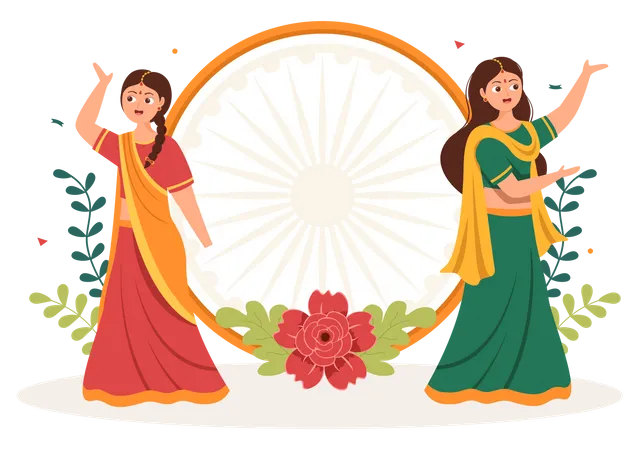 Indian girls celebrating Independence Day  Illustration