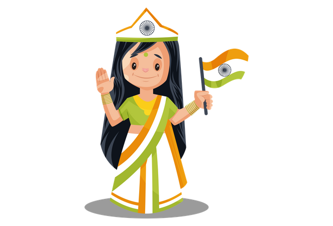 Indian goddess with Indian Flag  Illustration