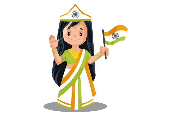 Indian goddess with Indian Flag  Illustration