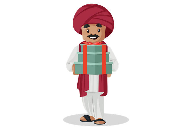 Indian gujarati Man holding gifts in his hand Illustration