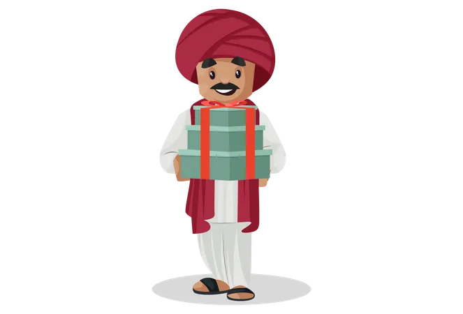 Indian gujarati Man holding gifts in his hand Illustration