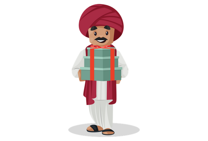 Indian gujarati Man holding gifts in his hand  Illustration